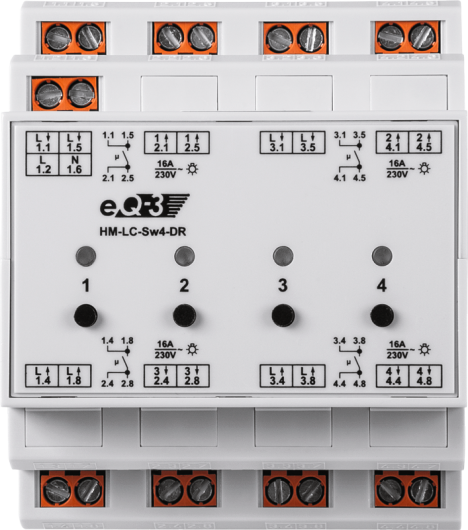 HomeMatic Wireless Switch Actuator 4-channel, DIN-rail mount