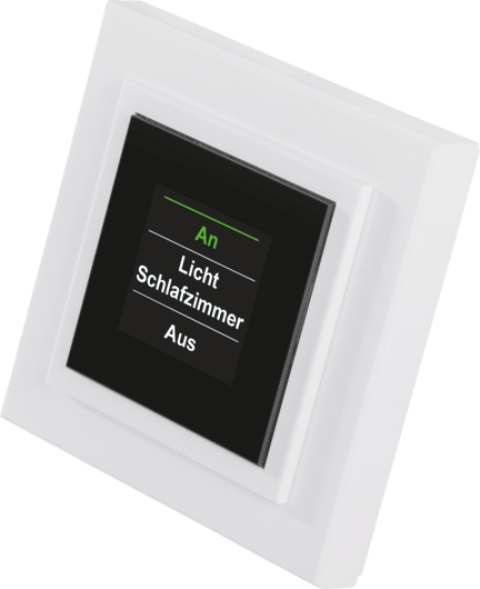 Flat wireless push-button with colour graphic display
