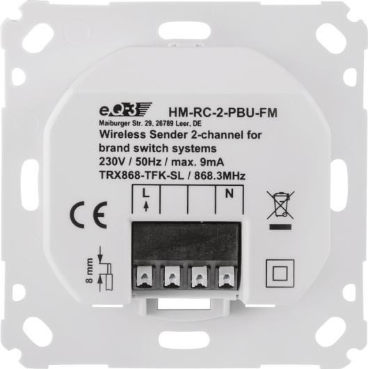 HomeMatic Wireless Remote Control 2-channel for brand switch systems, flush-mount